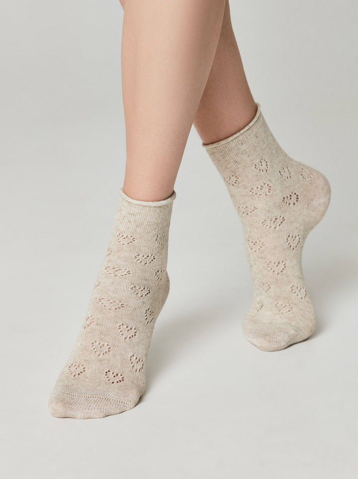 Cotton Linen Socks Conte Classic 542 - Hearts Pattern