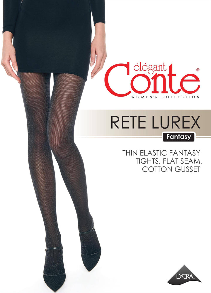 Фантазийные cияющие колготки с имитацией мелкой сетки Conte Rete Lurex