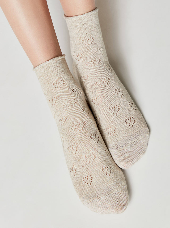 Cotton Linen Socks Conte Classic 542 - Hearts Pattern